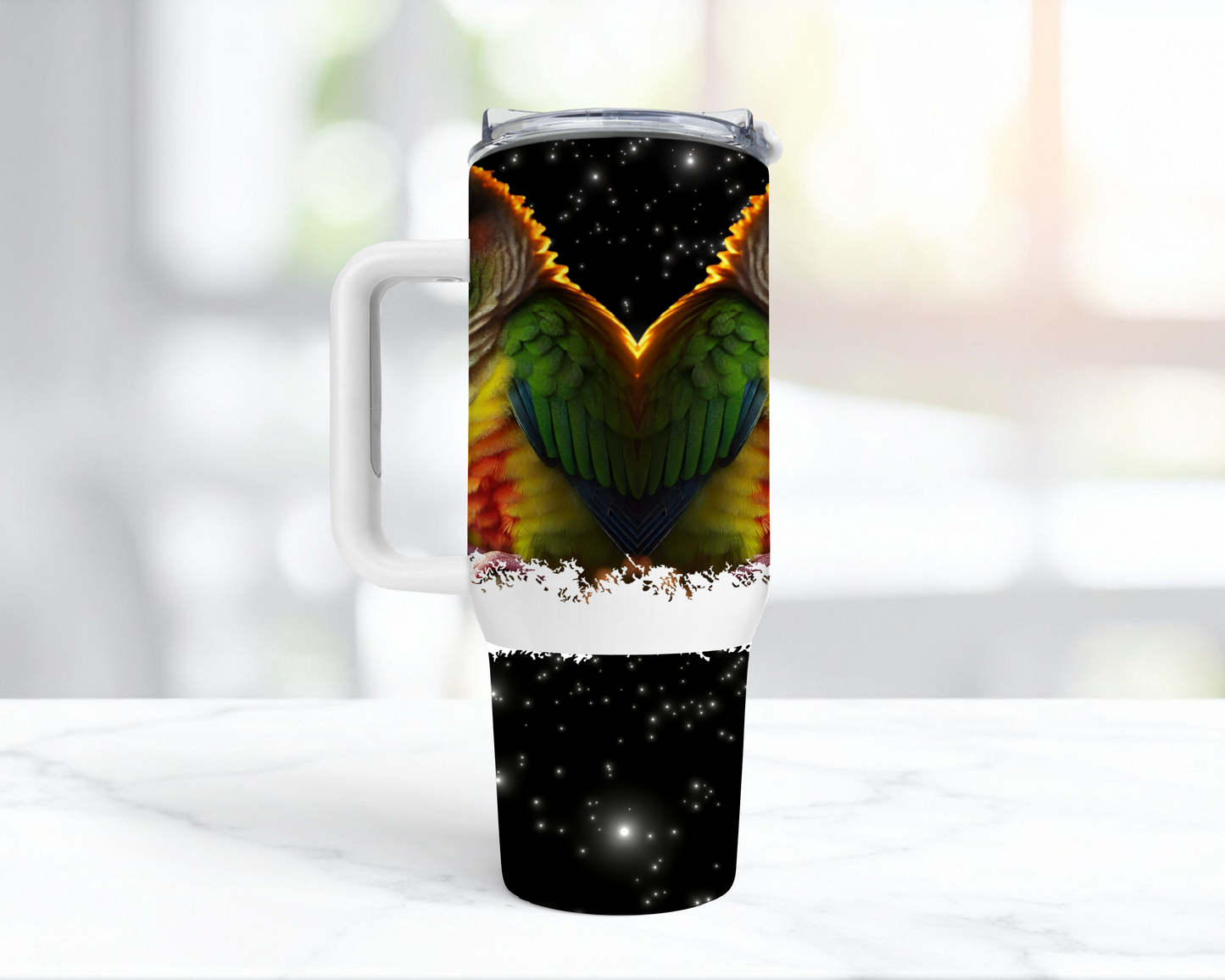 Green Cheek Conures Black Star Background 40oz Tumbler