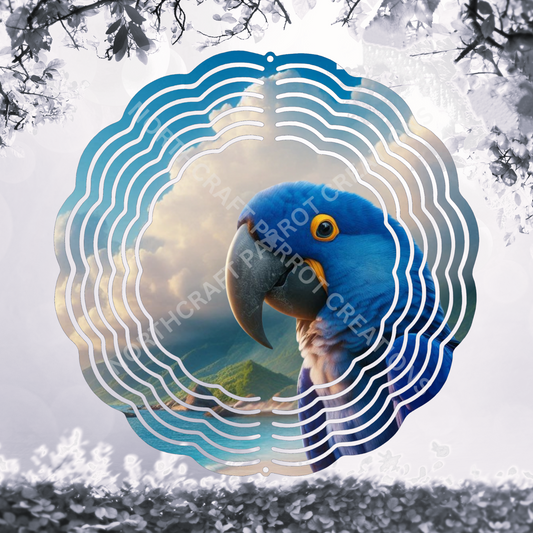 Hyacinth Macaw on Beach with Clouds 8" or 10" Wind Spinner