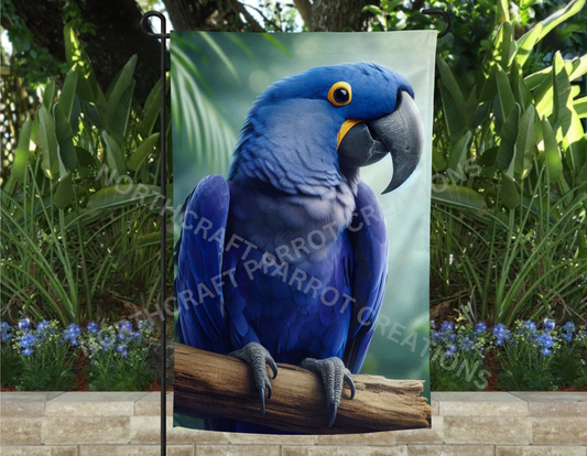 Hyacinth Macaw on a Branch Garden Flag