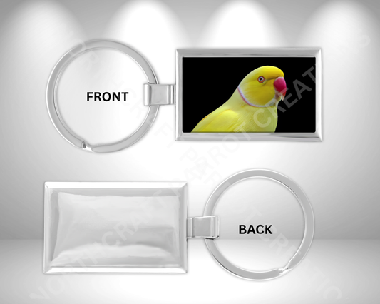 Indian Ringneck (Yellow) on a Black Background Rectangle Metal Keychain