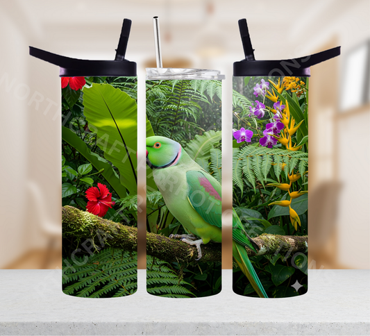 Indian Ringneck (Green) in Rainforest 20oz or 30oz Tumbler