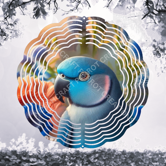 Indian Ringneck (Blue) Among Flowers 8" or 10" Wind Spinner