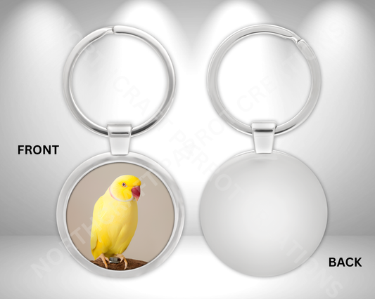 Indian Ringneck (Yellow) on Branch Circle Metal Keychain