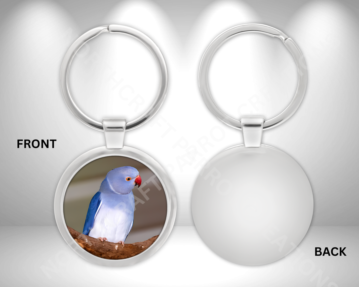 Indian Ringneck (Bluish Purple) on a Branch Circle Metal Keychain