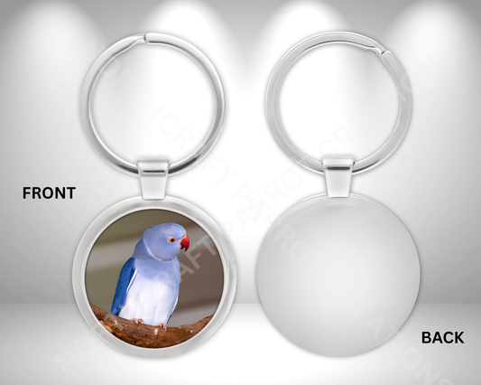 Indian Ringneck (Bluish Purple) on a Branch Circle Metal Keychain