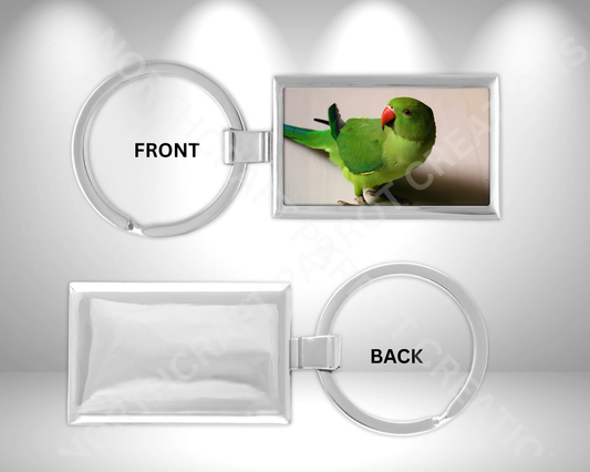 Indian Ringneck (Green) Walking on Floor Rectangle Metal Keychain