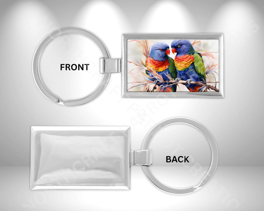 Lorikeet Pair on a Branch Rectangle Metal Keychain