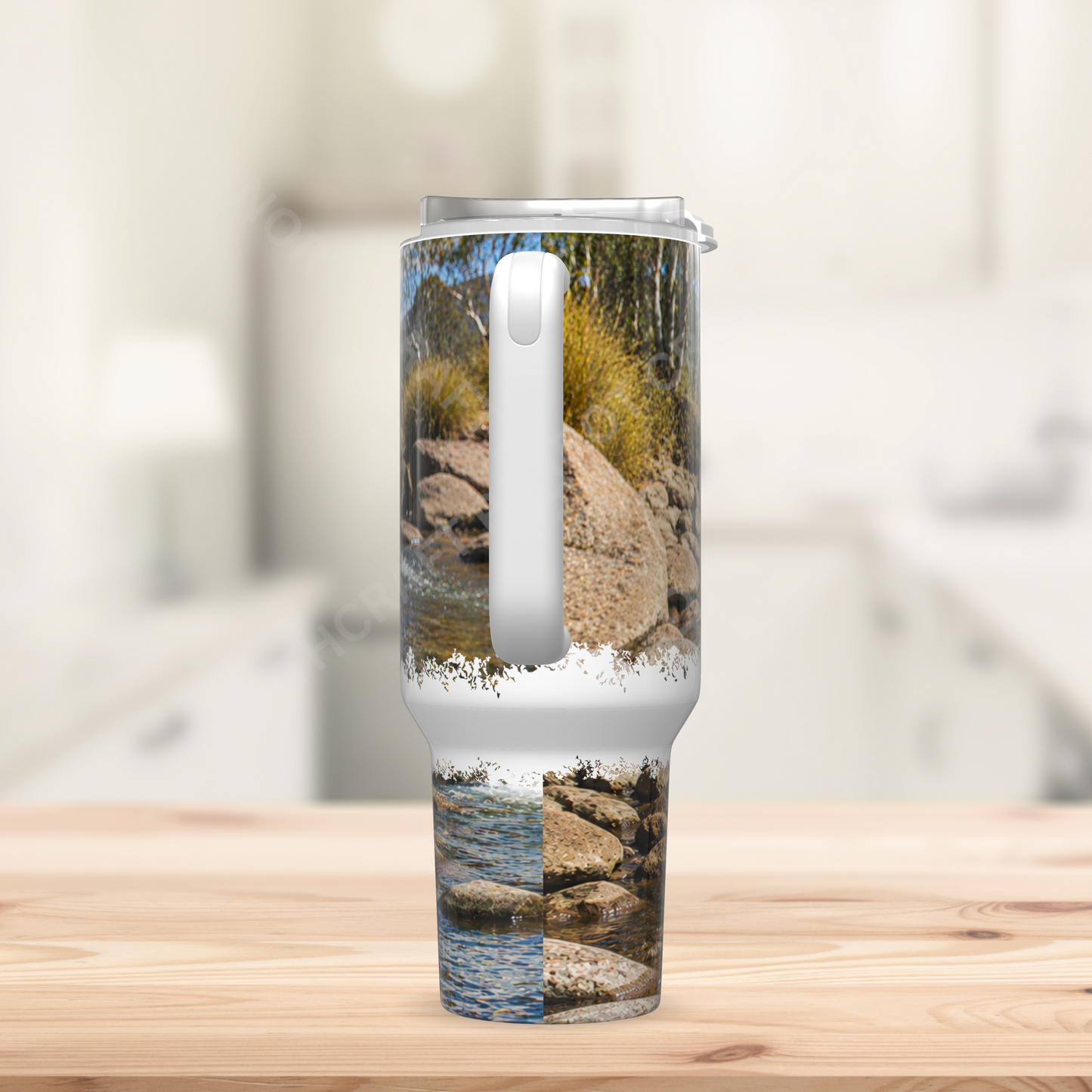 Lorikeet on Branch Amid a Rock Stream 40oz Stainless Steel Parrot Tumbler