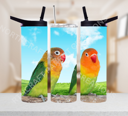 Lovebird Pair on Branch with Sky 20oz or 30oz Tumbler