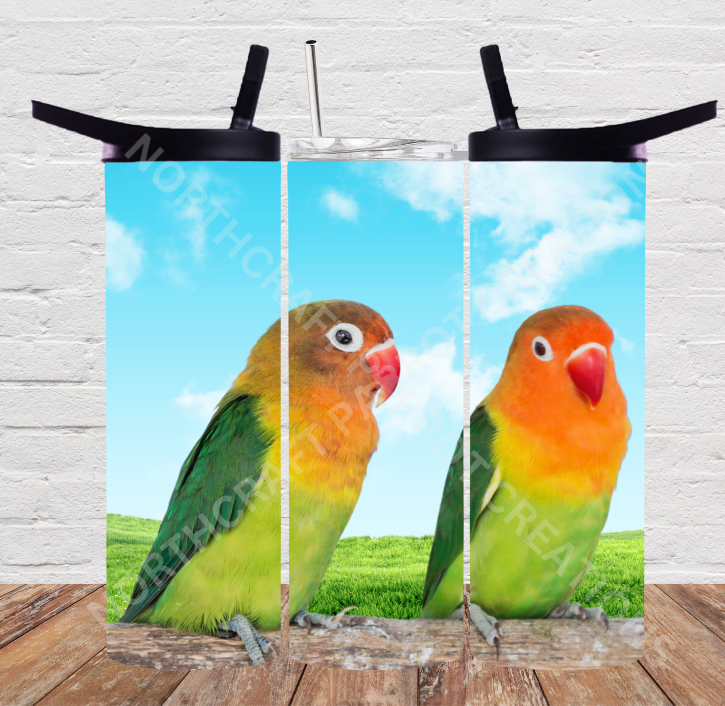 Lovebird Pair on Branch with Sky 20oz or 30oz Tumbler