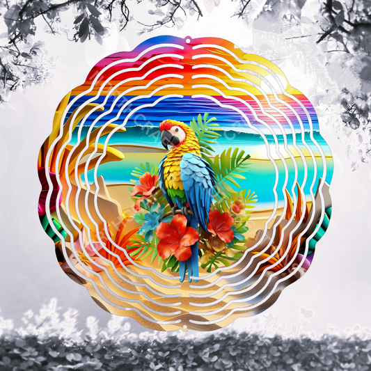 Macaw in a Beach Sunset 8" or 10" Wind Spinner