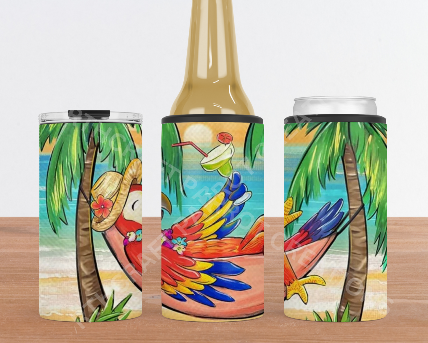 Scarlet Macaw on a Hammock 4-in-1 Stainless Steel Can Cooler
