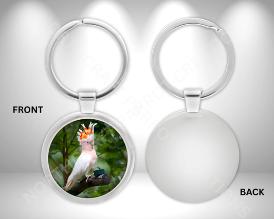 Major Mitchell Cockatoo Perched in Trees Circle Metal Keychain