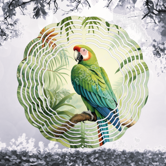 Military Macaw Perched in a Rainforest 8" or 10" Wind Spinner