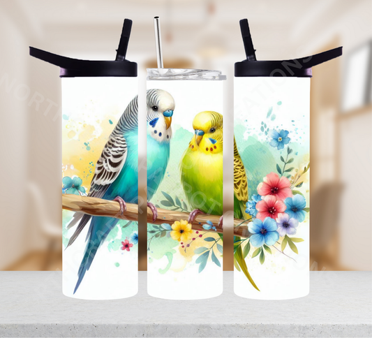 Parakeets Green and Blue on Branch 20oz or 30oz Tumbler