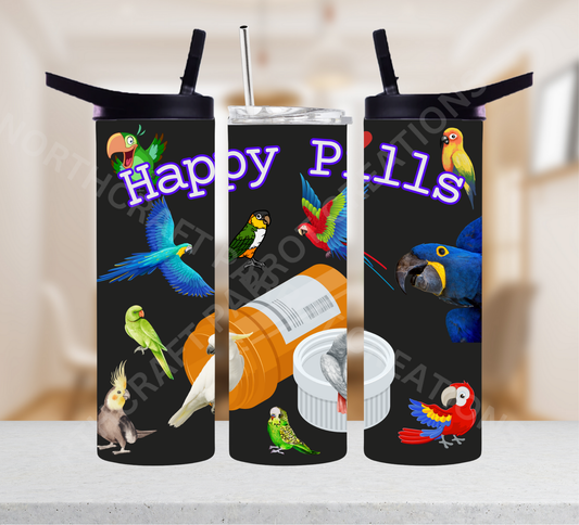 Parrot Variety "Happy Pills" Bottle 20oz or 30oz Tumbler
