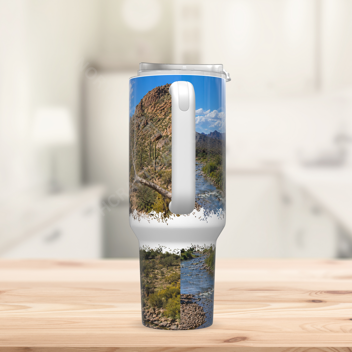 Quaker (Green) With a Scenic River View 40oz Stainless Steel Parrot Tumbler