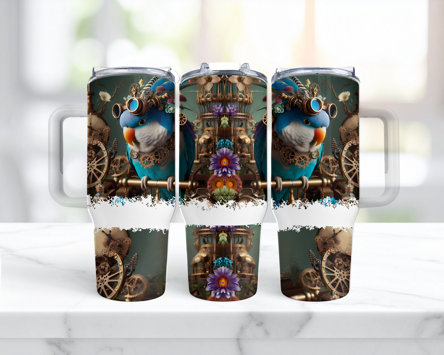 Quaker (Blue) in a Steampunk Theme 40oz Tumbler
