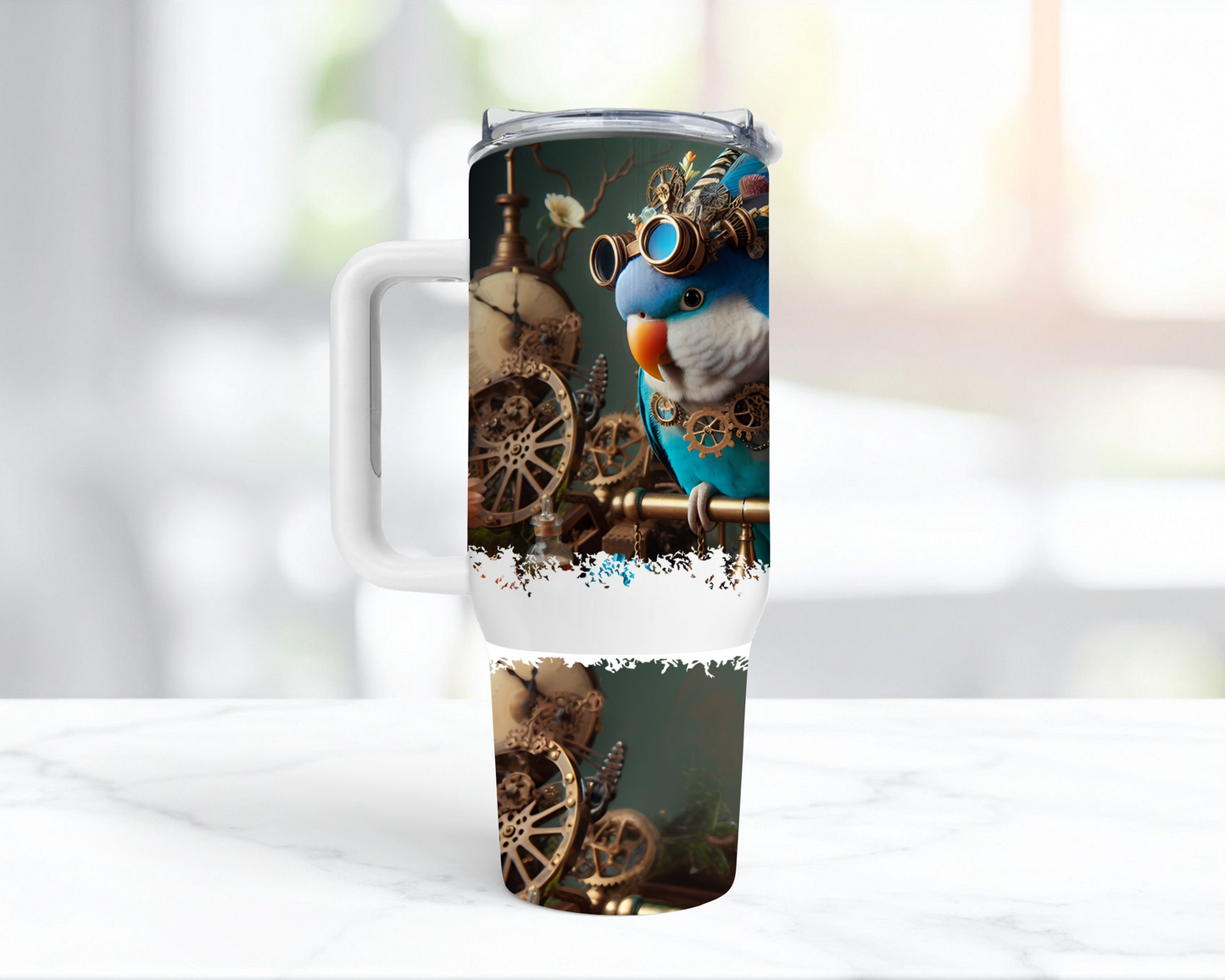 Quaker (Blue) in a Steampunk Theme 40oz Tumbler