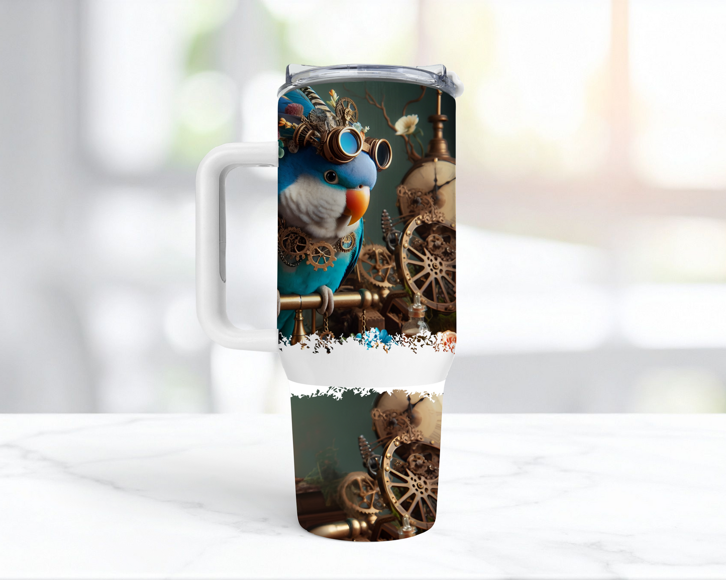 Quaker (Blue) in a Steampunk Theme 40oz Tumbler