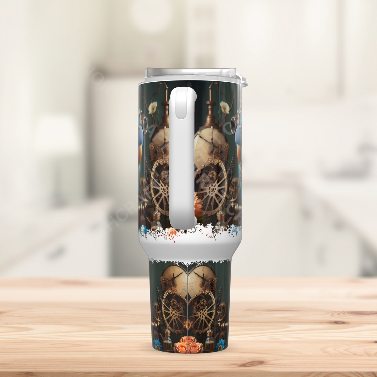Quaker (Blue) in a Steampunk Theme 40oz Stainless Steel Tumbler