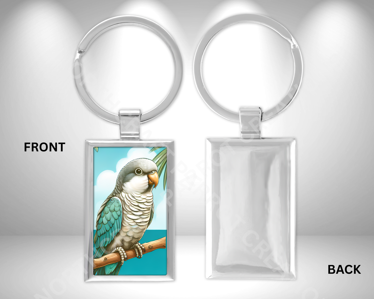 Quaker (Blue) on Branch Against a Sky Rectangle Metal Keychain
