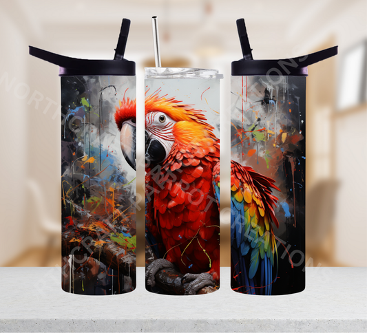 Scarlet Macaw in a Paint Effect Background 20oz or 30oz Tumbler