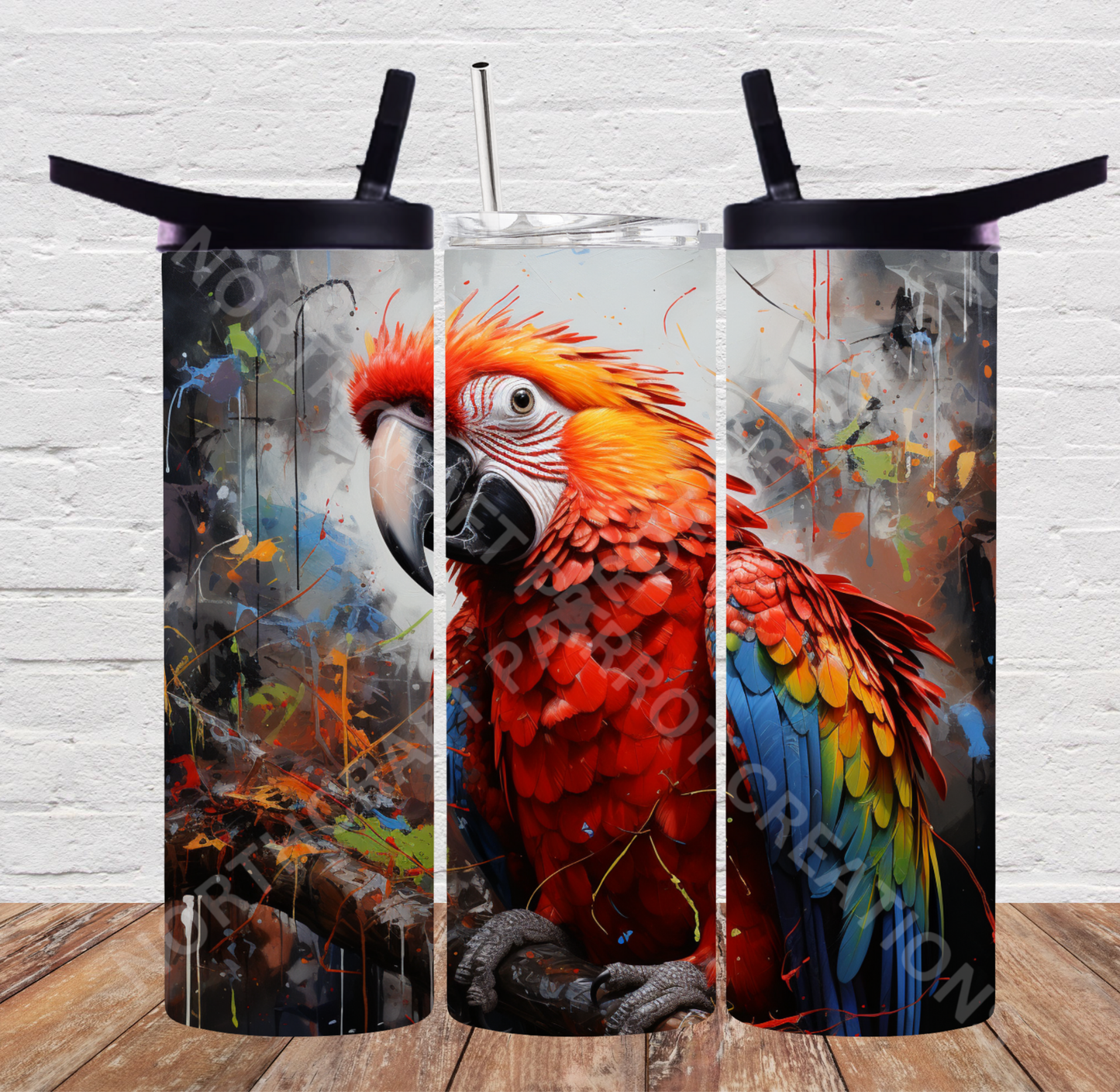 Scarlet Macaw in a Paint Effect Background 20oz or 30oz Tumbler