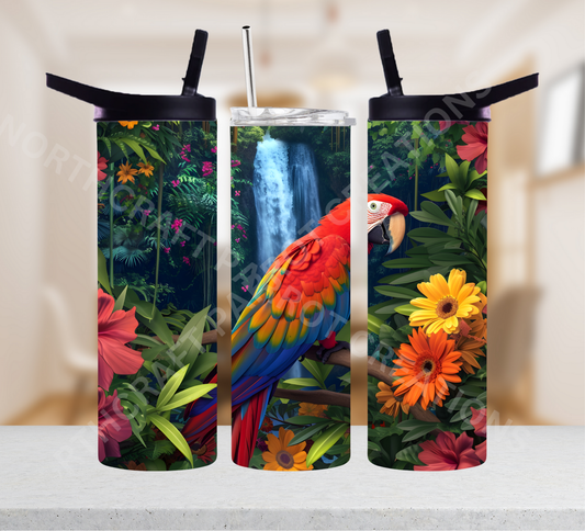 Scarlet Macaw with Waterfall 20oz or 30oz Tumbler