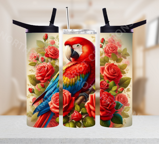 Scarlet Macaw in Red Roses 20oz or 30oz Tumbler