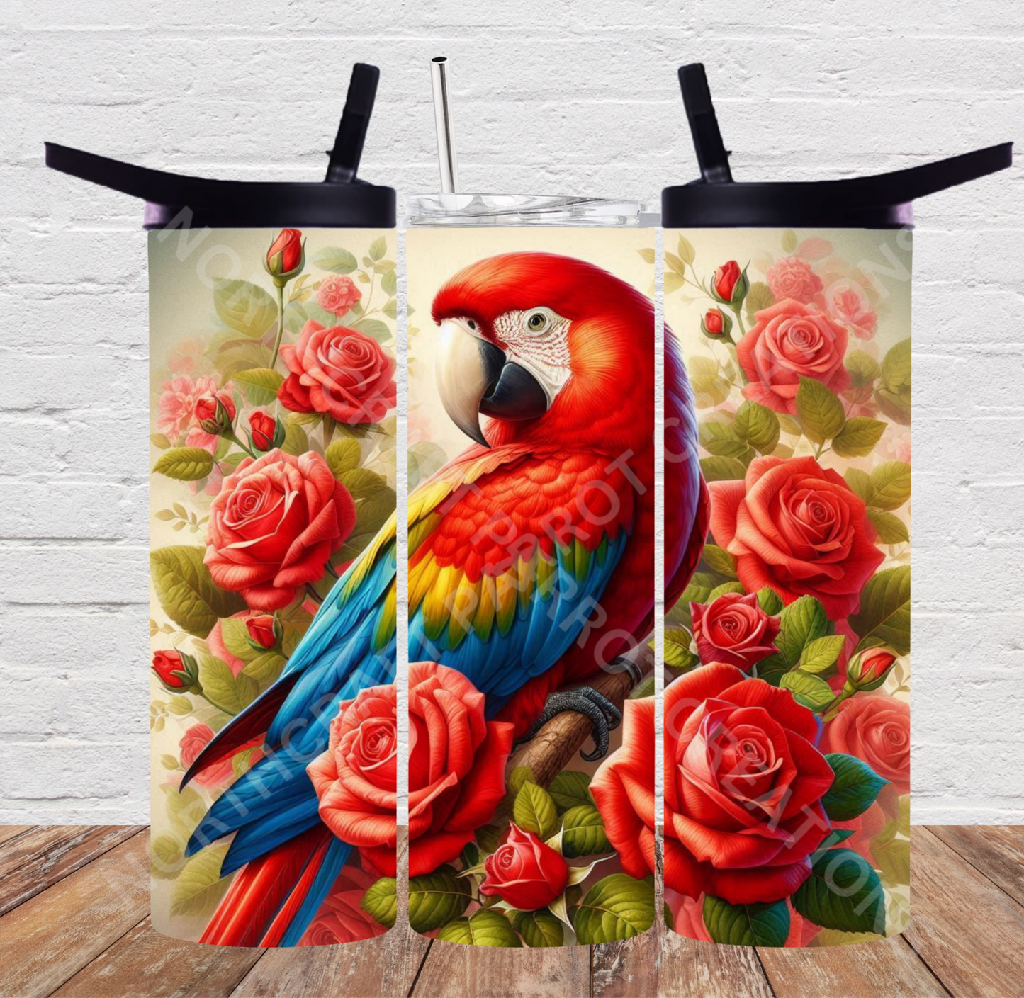 Scarlet Macaw in Red Roses 20oz or 30oz Tumbler
