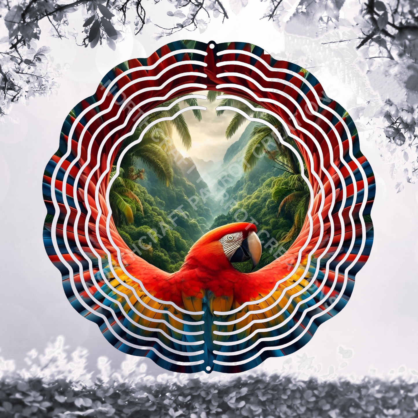 Scarlet Macaw with Wings Spread in Circle 8" or 10" Wind Spinner