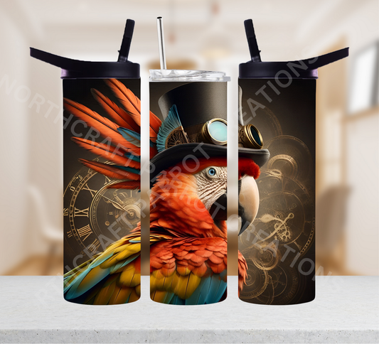 Scarlet Macaw with Steampunk Feathers 20oz or 30oz Tumbler