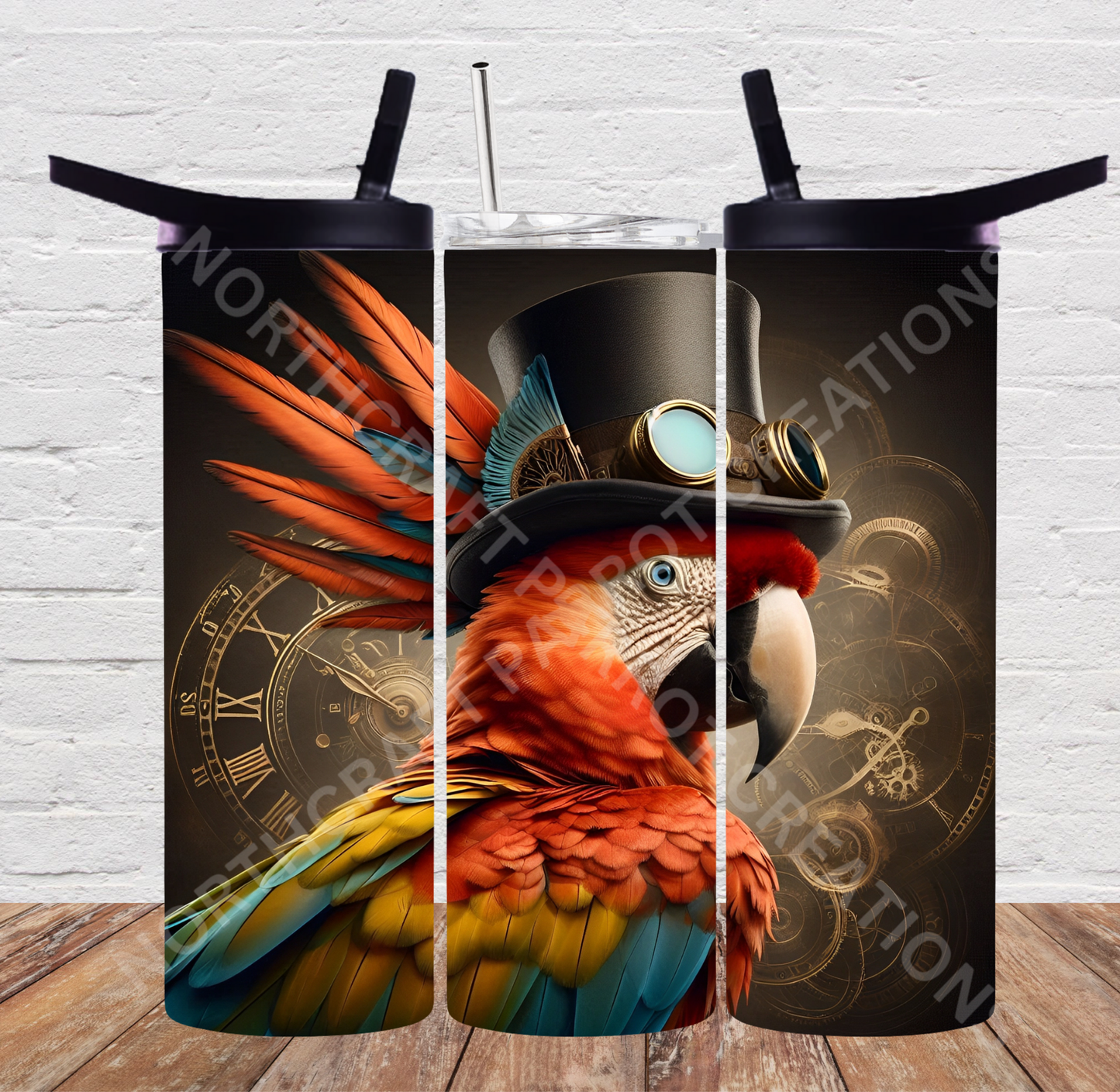 Scarlet Macaw with Steampunk Feathers 20oz or 30oz Tumbler