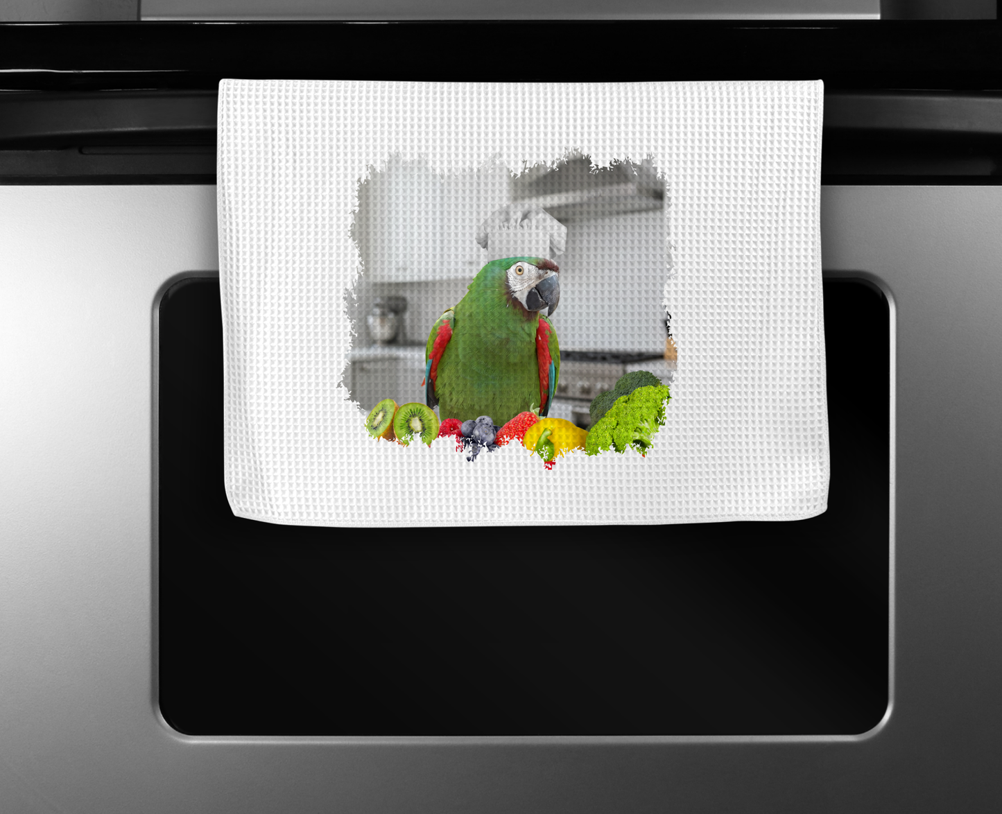 Severe Macaw in Kitchen with Chef Hat Microfiber Kitchen Towel