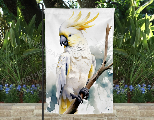 Sulfur Crested Cockatoo on Branch Garden Flag