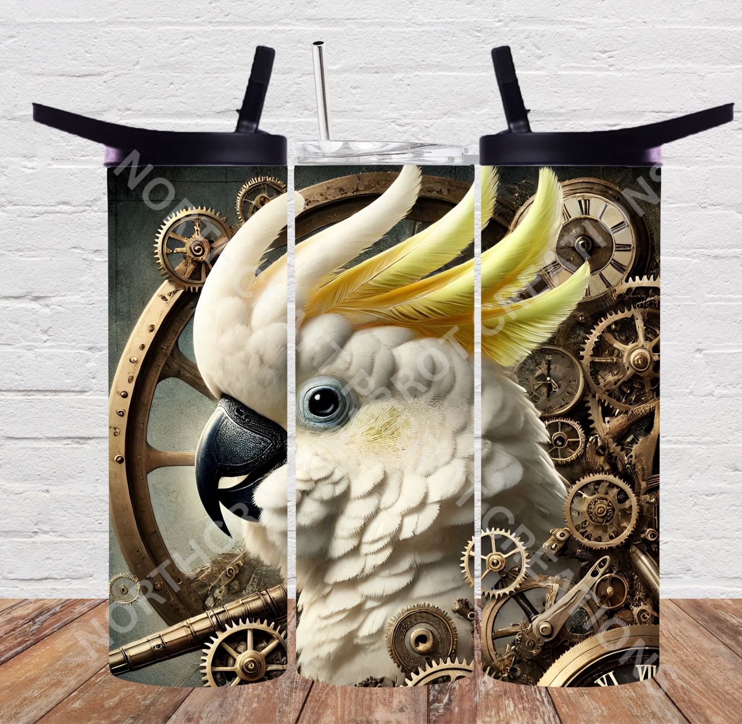 Sulfur Crested Cockatoo in a Steampunk Theme 20oz or 30oz Tumbler