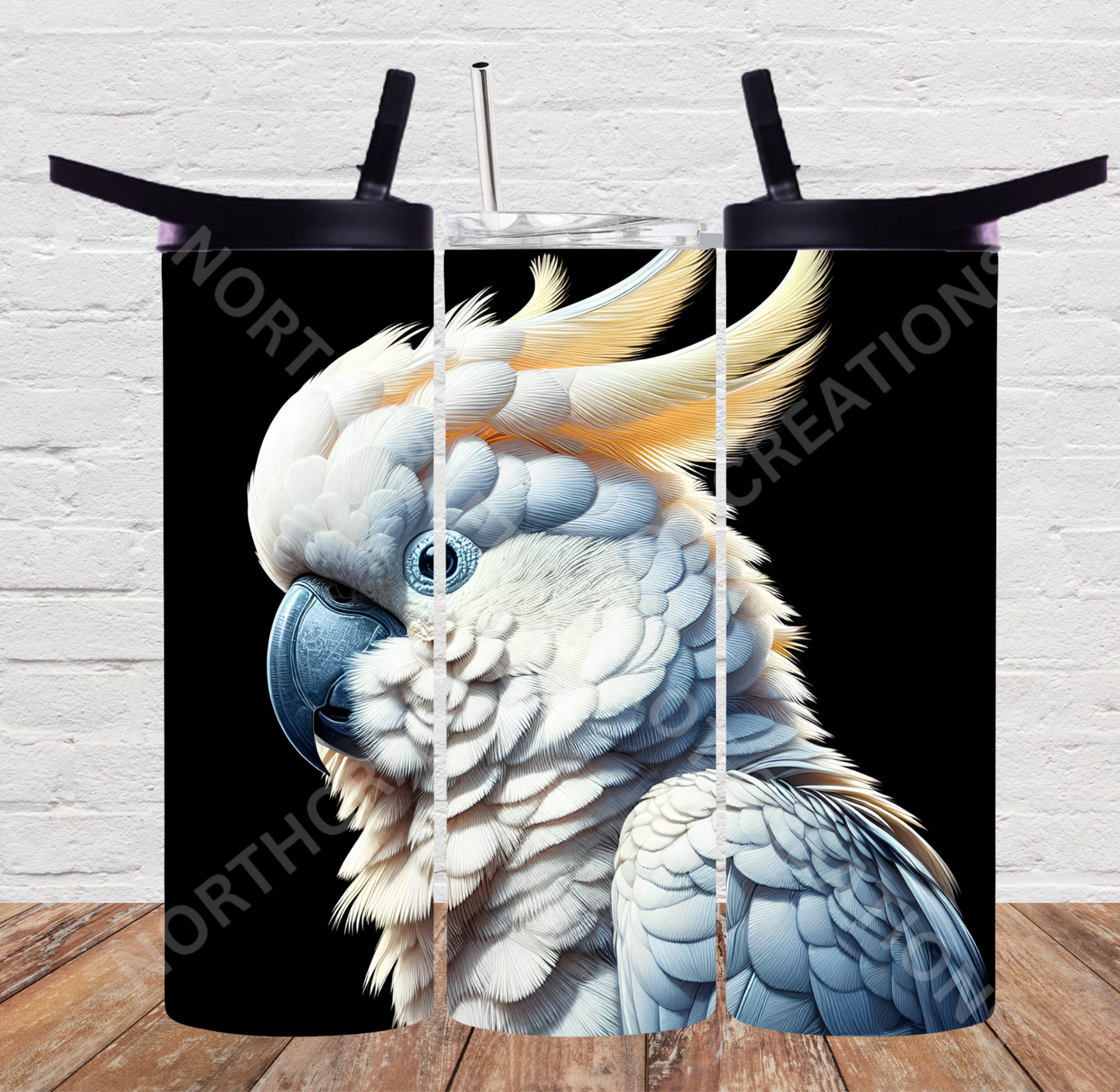 Sulfur Crested Cockatoo Black Background 20oz or 30oz Tumbler