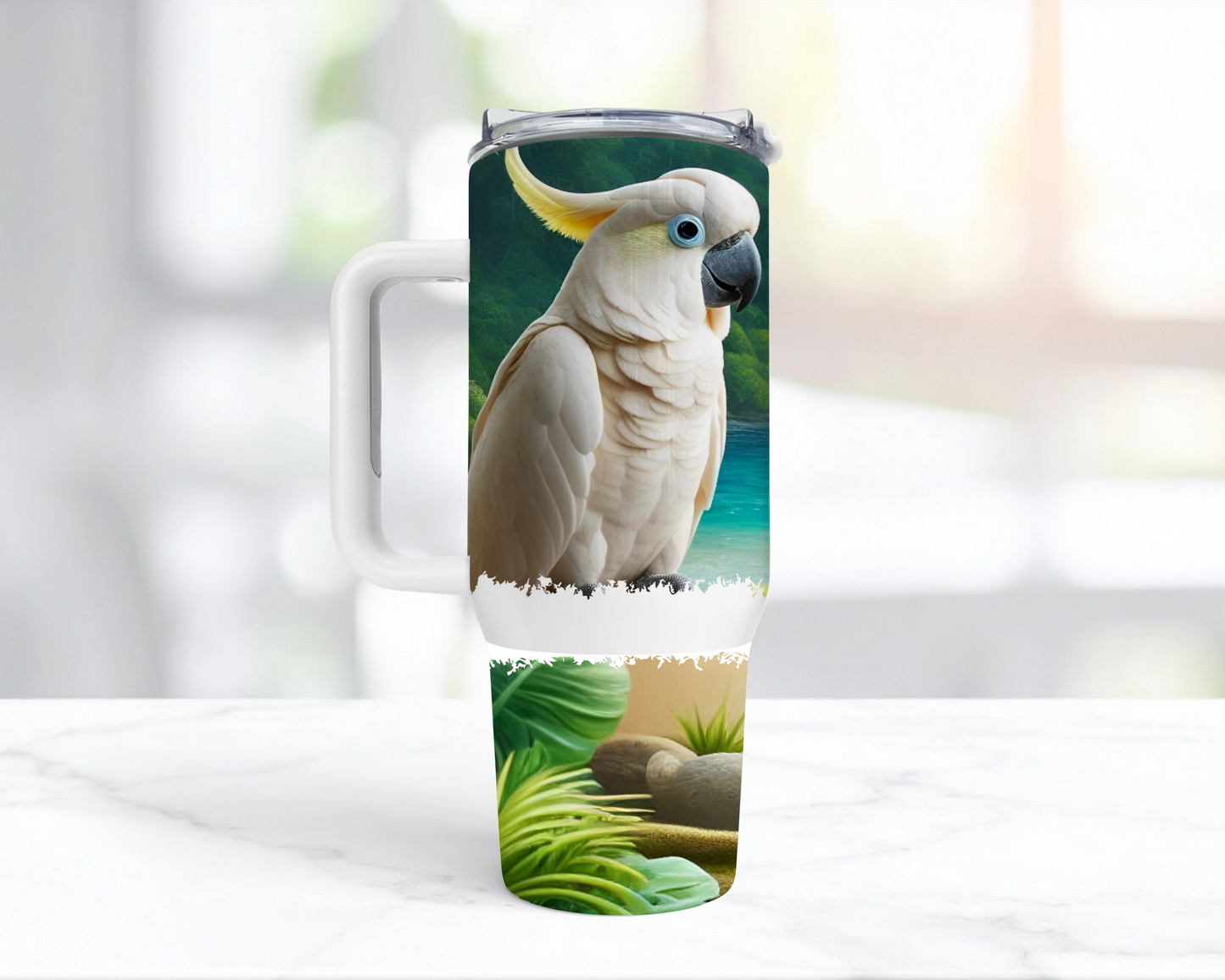 Sulfur Crested Cockatoo with a Waterfall Background 40oz Tumbler