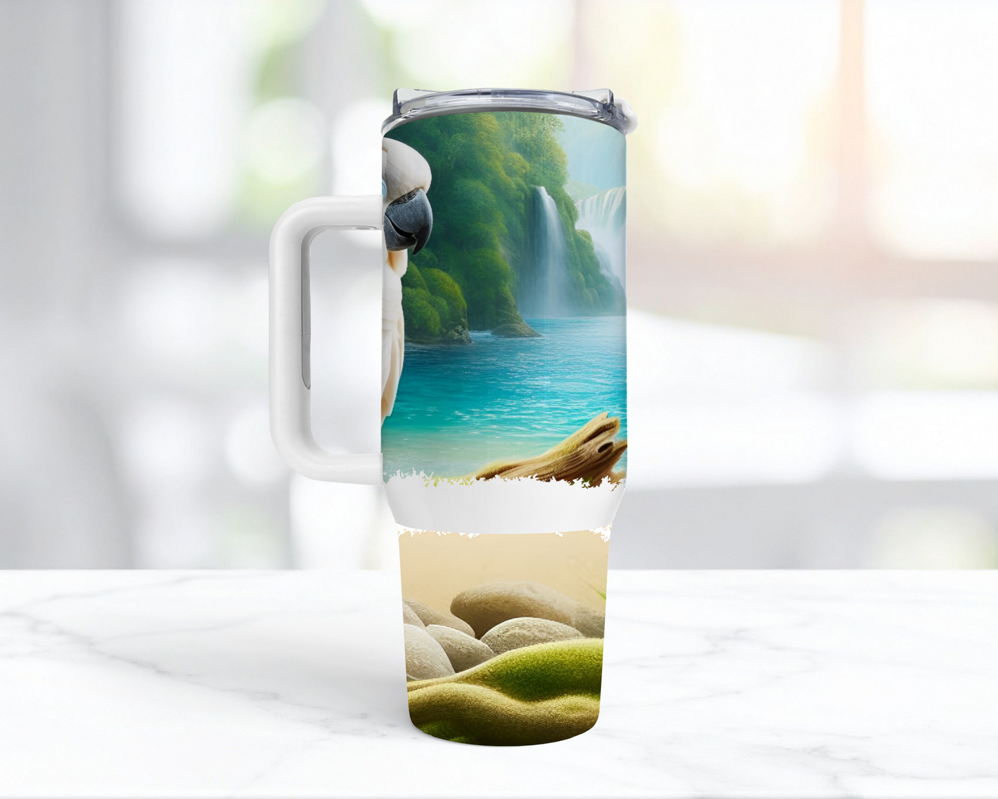 Sulfur Crested Cockatoo with a Waterfall Background 40oz Tumbler