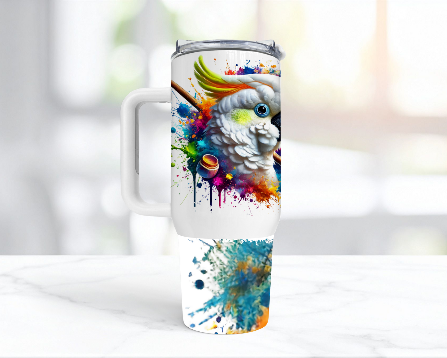 Sulfur Crested Cockatoo Paint Splatter 40oz Tumbler
