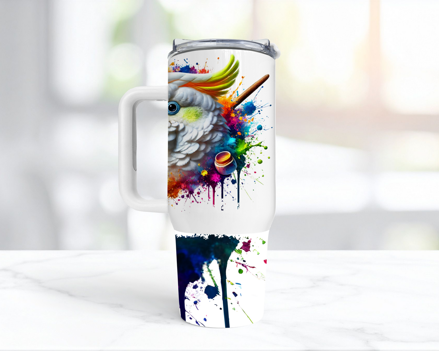 Sulfur Crested Cockatoo Paint Splatter 40oz Tumbler