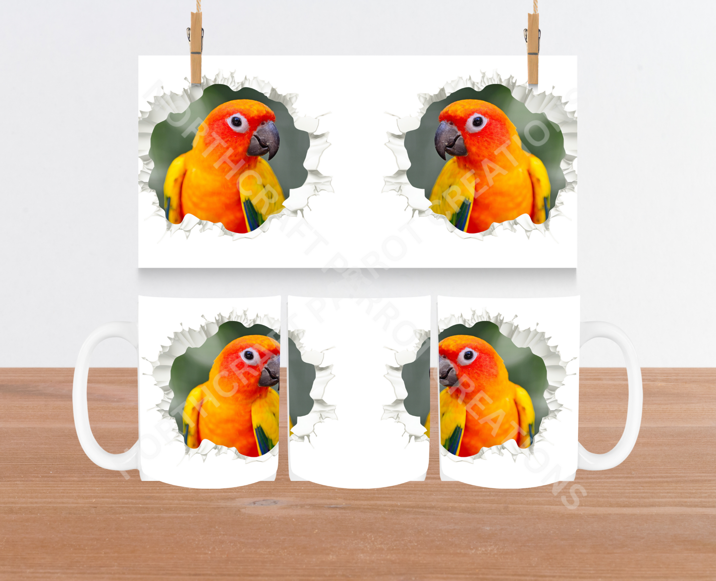 Sun Conure Head Shot in a Hole Frame 15oz Ceramic Mug