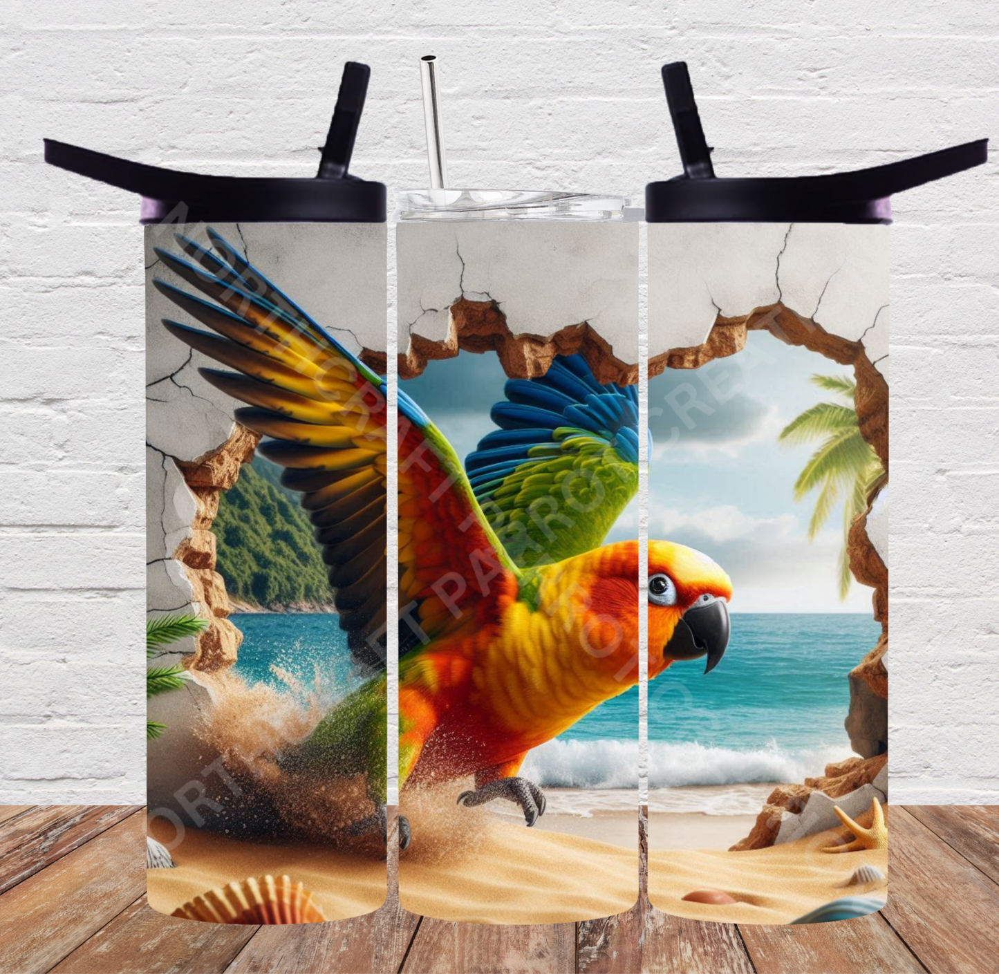 Sun Conure Flying Through Wall 20oz or 30oz Tumbler