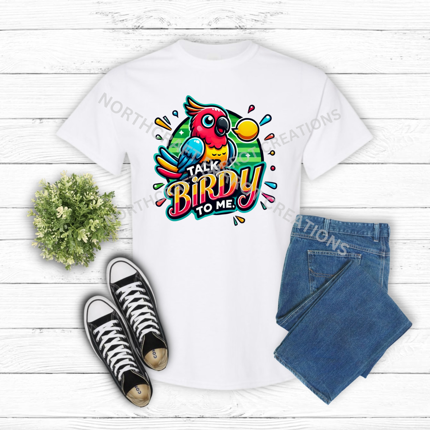 "Talk Birdy to Me" with Cute Little Parrot 100%Cotton Shirt