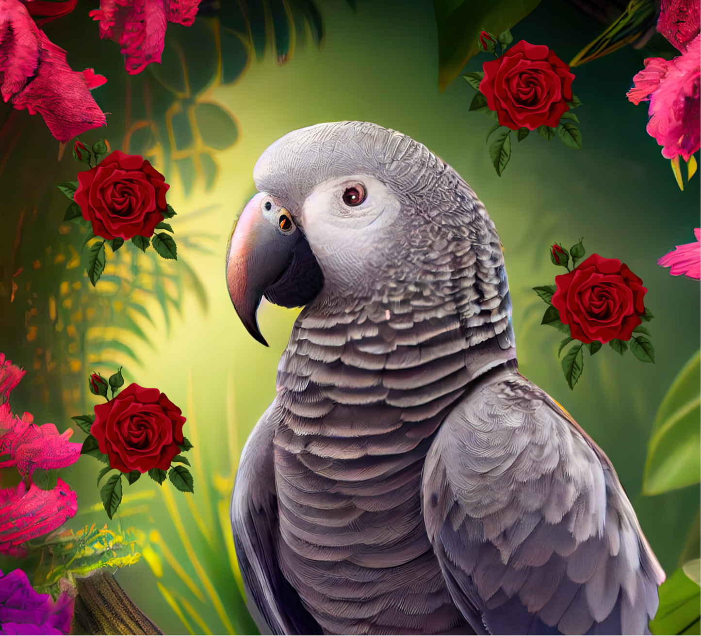 Timneh African Grey with Flowers 20oz or 30oz Tumbler