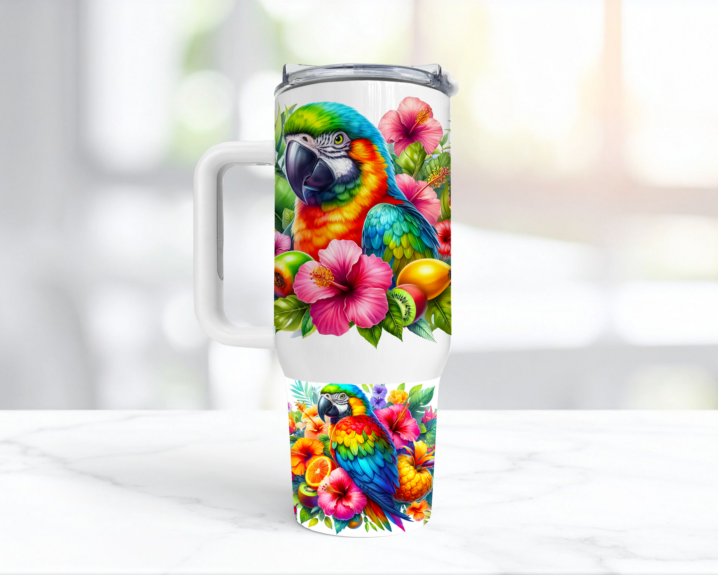Tropical Macaw with Flowers 40oz Tumbler