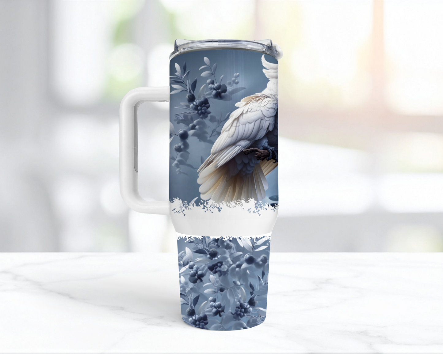 Umbrella Cockatoo on a Greyish Blue Background 40oz Tumbler