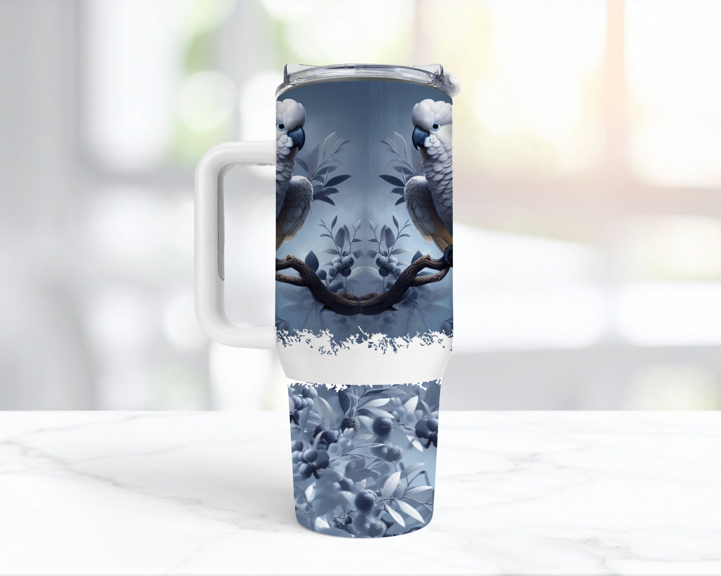 Umbrella Cockatoo on a Greyish Blue Background 40oz Tumbler