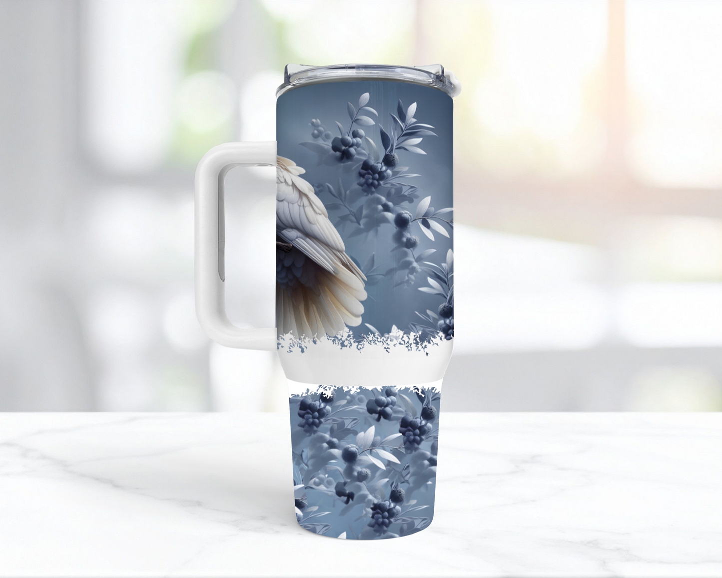 Umbrella Cockatoo on a Greyish Blue Background 40oz Tumbler